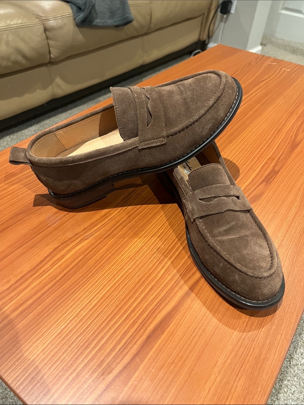 Men's Suede Penny Loafers in Brown - Picture 6 of 6
